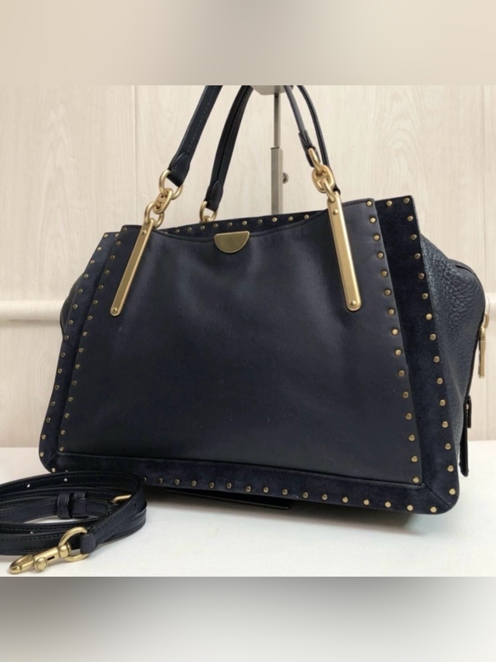 COACH Navy Blue Pebble Leather Gold Stud Dreamer and Wallet Set - Picture 10 of 16